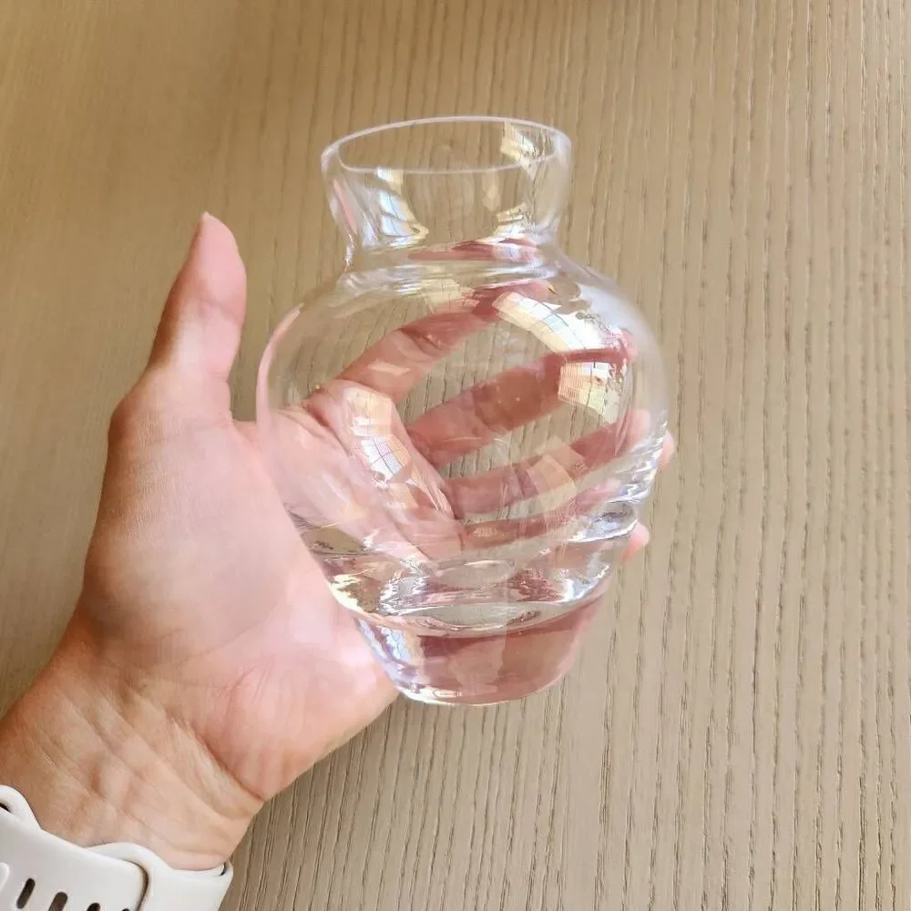 Clear mini glass vase round tulip top flare 5 in